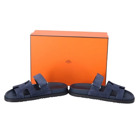 BNIB Hermes Chypre Sandals Women 37 Suede blue Celeste Navy Full Set - Picture 5 of 8